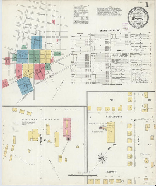 Sanborn Fire Insurance Map from Wilson, Wilson County, North Carolina (1903), Sheet #0001 - Historic Sanborn Fire Insurance Map Print, vintage old map wall art, antique decor, genealogy gift, North Carolina North Carolina map