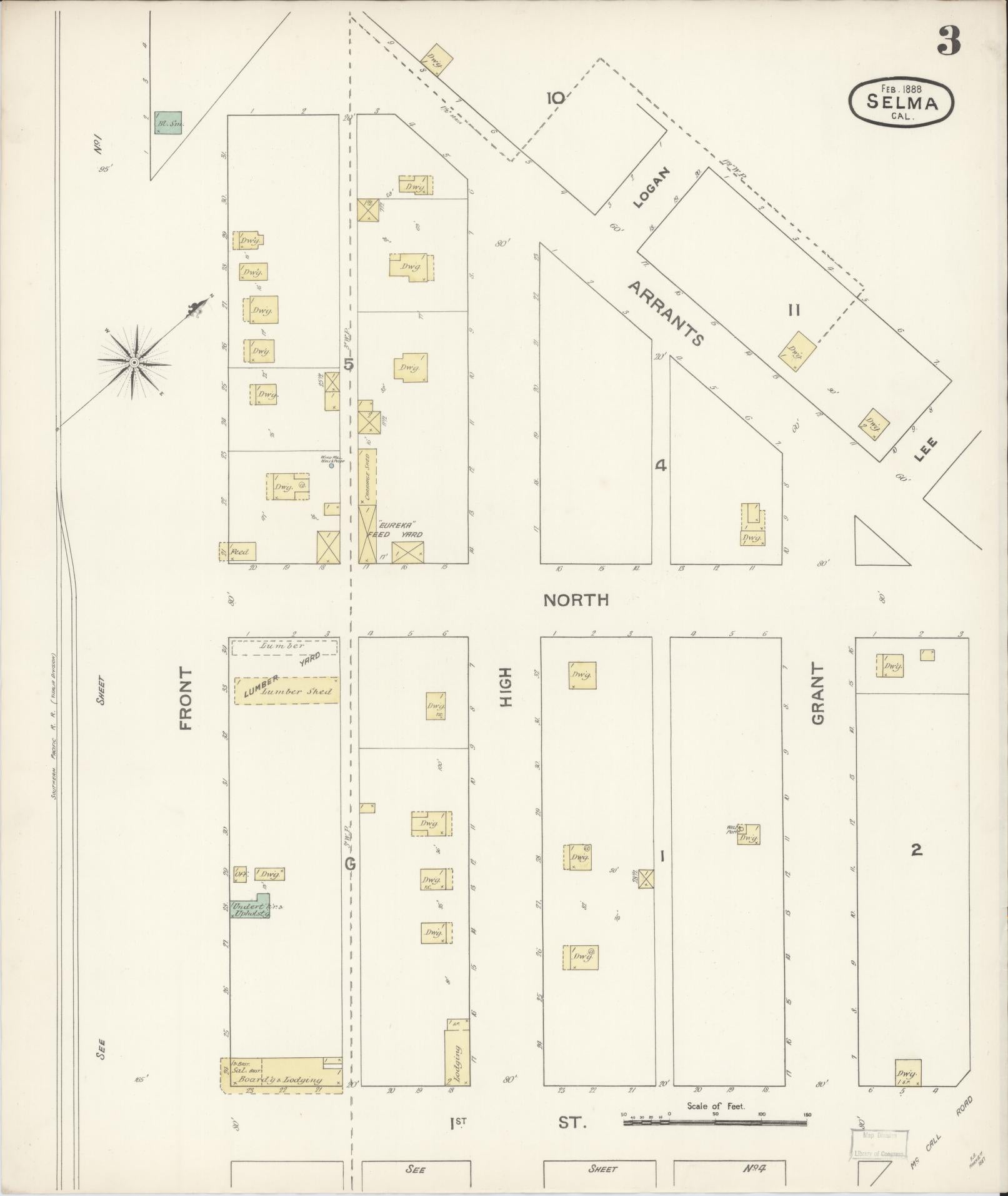 Sanborn Fire Insurance Map from Selma, Fresno County, California (1888), Sheet #0003 - Complete Map Set gallery image, historic Sanborn map, vintage wall art, California California