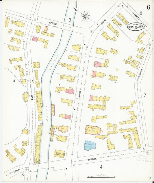 Sanborn Fire Insurance Map from Montpelier, Washington County, Vermont (1899), Sheet #0006 - Historic Sanborn Fire Insurance Map Print, vintage old map wall art, antique decor, genealogy gift, Vermont Vermont map