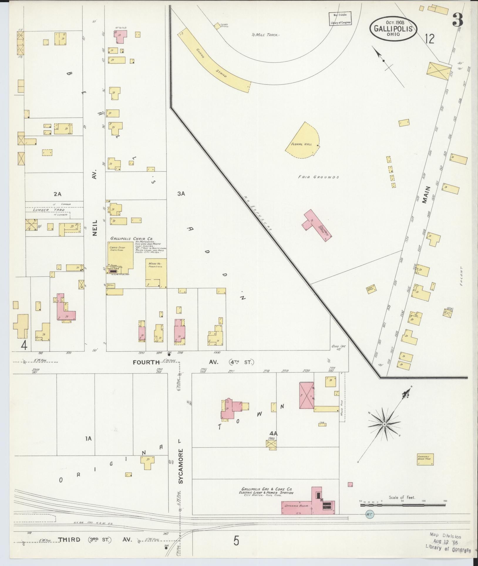 Sanborn Fire Insurance Map from Gallipolis, Gallia County, Ohio (1908), Sheet #0003 - Complete Map Set gallery image, historic Sanborn map, vintage wall art, Ohio Ohio