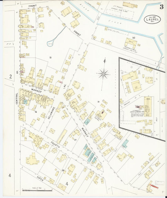 Sanborn Fire Insurance Map from Laurel, Sussex County, Delaware (1897), Sheet #0003 - Historic Sanborn Fire Insurance Map Print, vintage old map wall art, antique decor, genealogy gift, Delaware Delaware map
