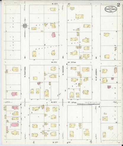 Sanborn Fire Insurance Map from Hastings, Adams County, Nebraska (1910), Sheet #0002 - Complete Map Set gallery image, historic Sanborn map, vintage wall art, Nebraska Nebraska