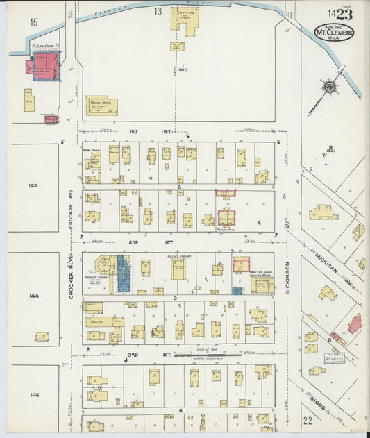 Sanborn Fire Insurance Map from Mount Clemens, Macomb County, Michigan (1921), Sheet #0023 - Historic Sanborn Fire Insurance Map Print, vintage old map wall art, antique decor, genealogy gift, Michigan Michigan map