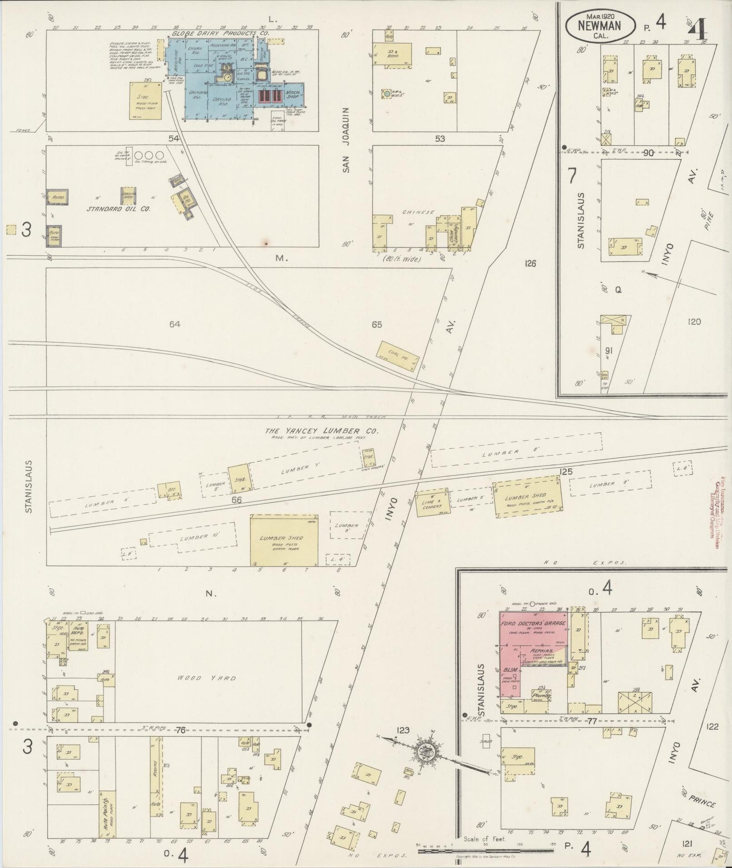 Sanborn Fire Insurance Map from Newman, Stanislaus County, California (1920), Sheet #0004 - Complete Map Set gallery image, historic Sanborn map, vintage wall art, California California