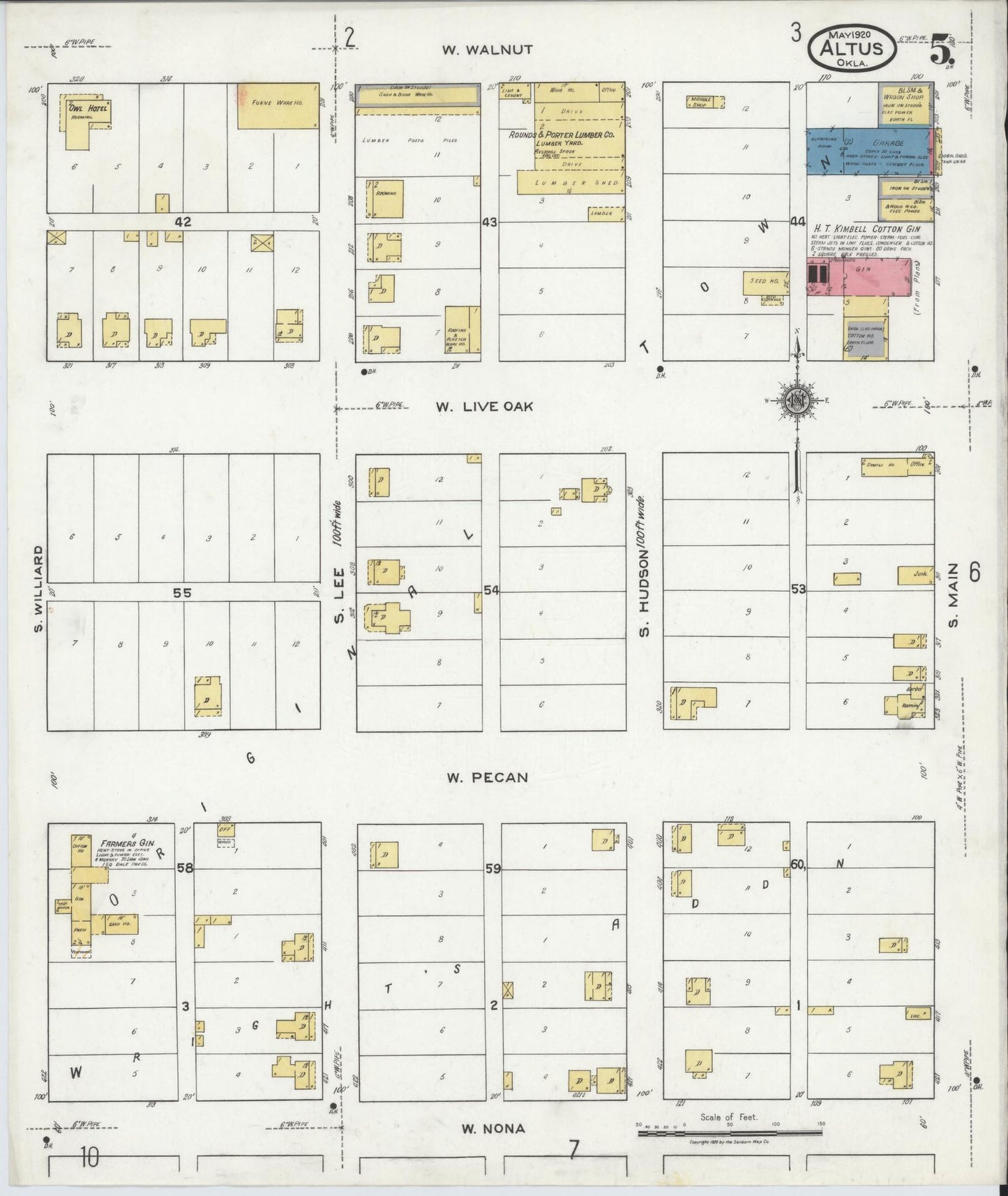 Sanborn Fire Insurance Map from Altus, Jackson County, Oklahoma (1920), Sheet #0005 - Historic Sanborn Fire Insurance Map Print, vintage old map wall art, antique decor, genealogy gift, Oklahoma Oklahoma map