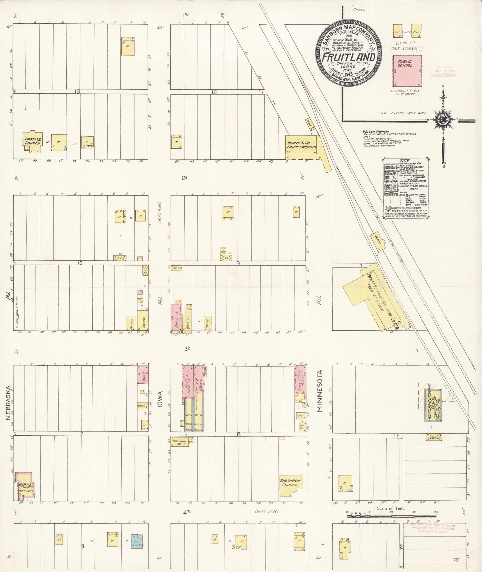 Sanborn Fire Insurance Map from Fruitland, Payette County, Idaho (1913), Sheet #0001 - Historic Sanborn Fire Insurance Map Print, vintage old map wall art, antique decor, genealogy gift, Idaho Idaho map