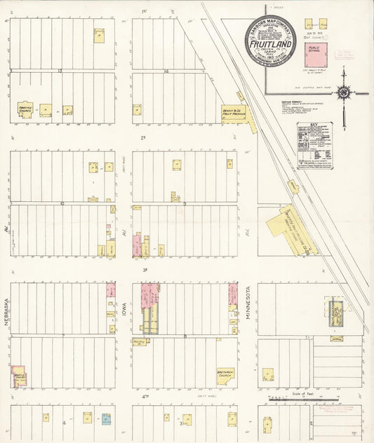 Sanborn Fire Insurance Map from Fruitland, Payette County, Idaho (1913), Sheet #0001 - Historic Sanborn Fire Insurance Map Print, vintage old map wall art, antique decor, genealogy gift, Idaho Idaho map