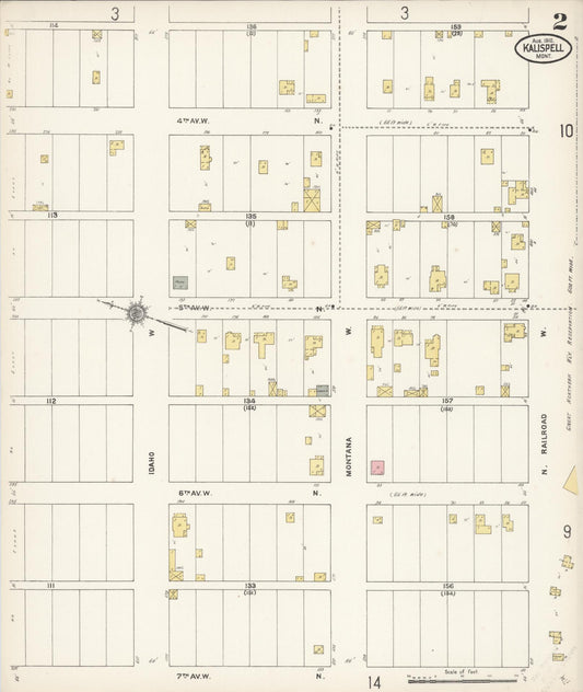 Sanborn Fire Insurance Map from Kalispell, Flathead County, Montana (1910), Sheet #0002 - Historic Sanborn Fire Insurance Map Print, vintage old map wall art, antique decor, genealogy gift, Montana Montana map