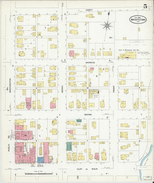 Sanborn Fire Insurance Map from Knightstown, Henry County, Indiana (1909), Sheet #0005 - Historic Sanborn Fire Insurance Map Print, vintage old map wall art, antique decor, genealogy gift, Indiana Indiana map