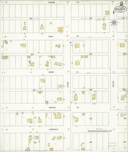 Sanborn Fire Insurance Map from Pullman, Whitman County, Washington (1908), Sheet #0002 - Complete Map Set gallery image, historic Sanborn map, vintage wall art, Washington Washington