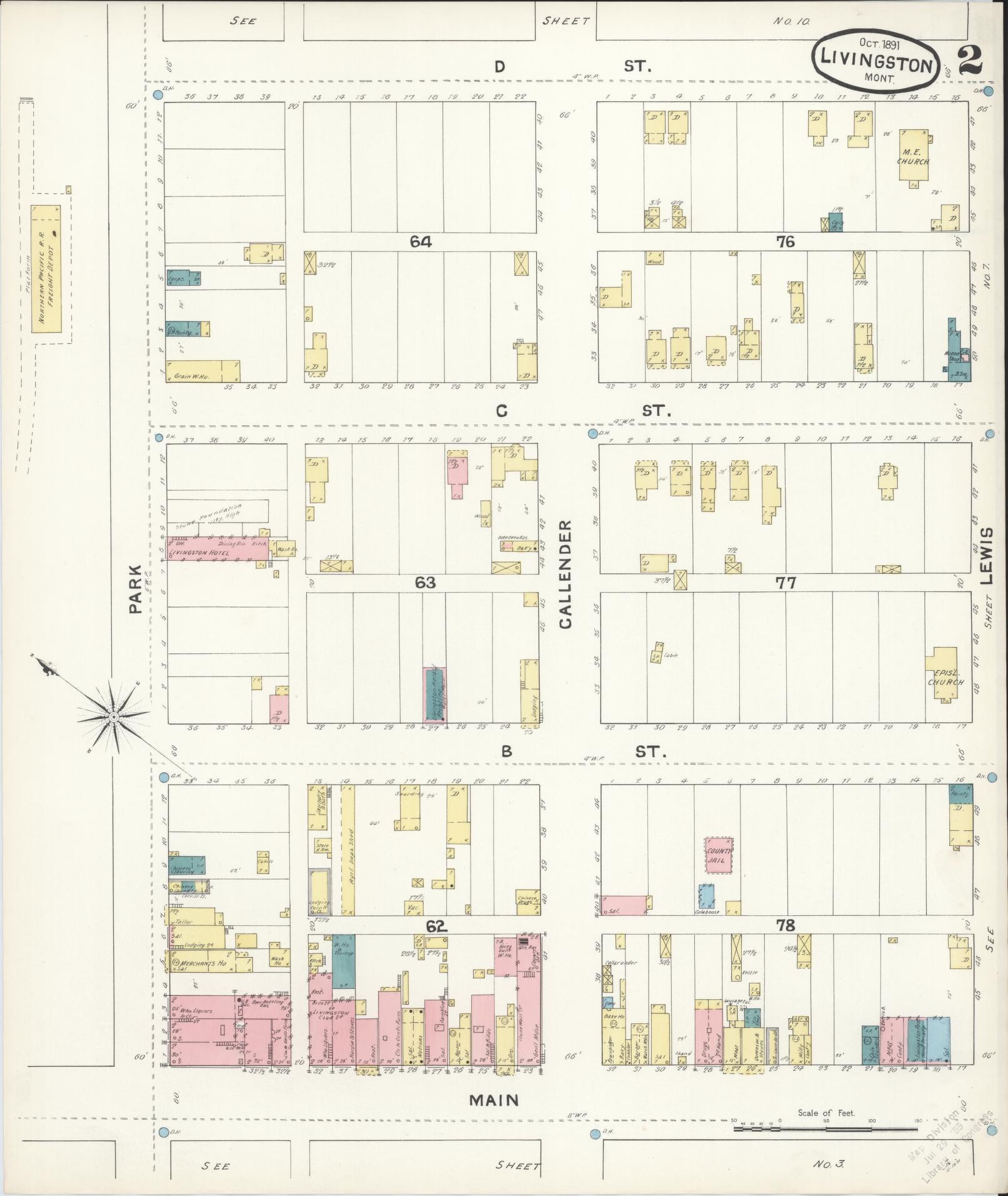 Sanborn Fire Insurance Map from Livingston, Park County, Montana (1891), Sheet #0002 - Complete Map Set gallery image, historic Sanborn map, vintage wall art, Montana Montana
