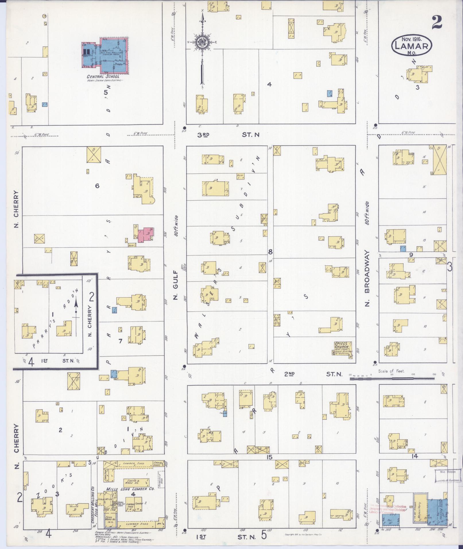 Sanborn Fire Insurance Map from Lamar, Barton County, Missouri (1916), Sheet #0002 - Complete Map Set gallery image, historic Sanborn map, vintage wall art, Missouri Missouri