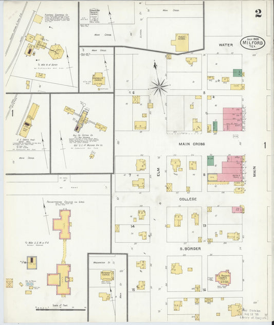 Sanborn Fire Insurance Map from Milford, Ellis County, Texas (1905), Sheet #0002 - Historic Sanborn Fire Insurance Map Print, vintage old map wall art, antique decor, genealogy gift, Texas Texas map