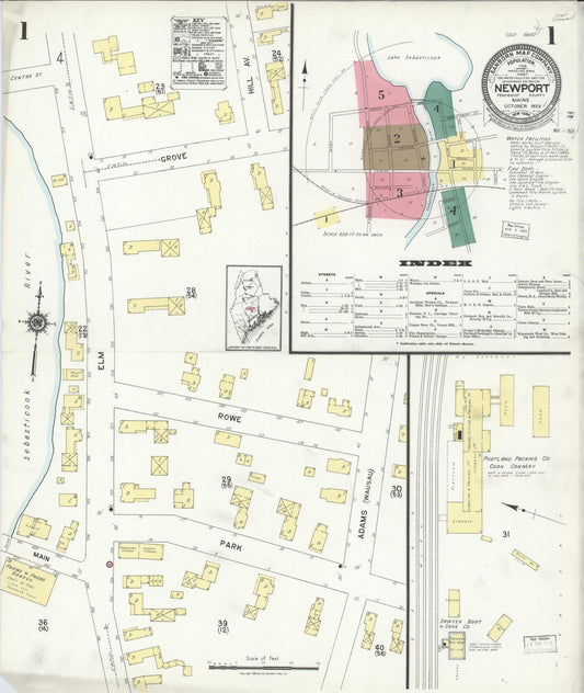 Sanborn Fire Insurance Map from Newport, Penobscot County, Maine (1923), Sheet #0001 - Complete Map Set gallery image, historic Sanborn map, vintage wall art, Maine Maine
