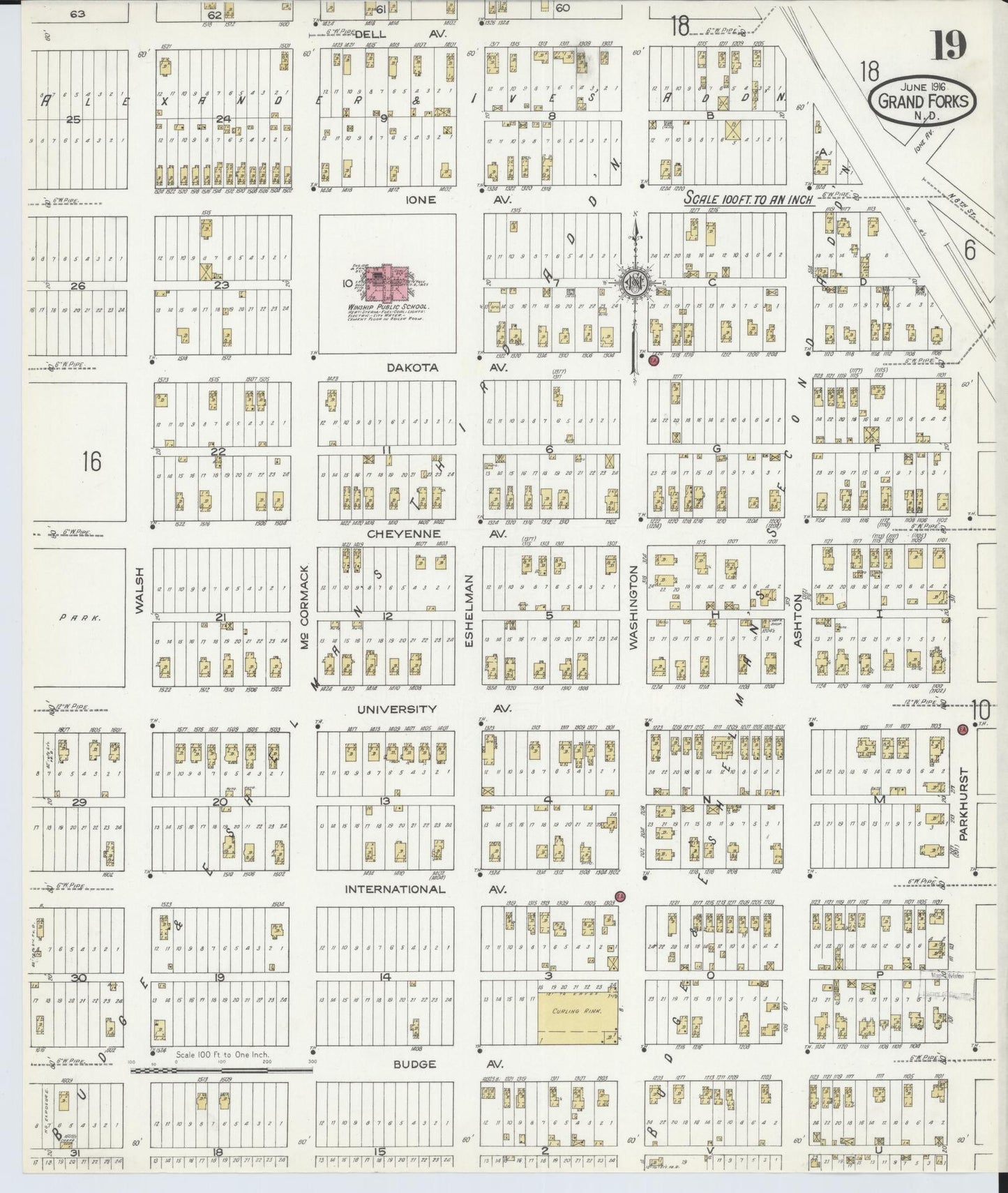 Sanborn Fire Insurance Map from Grand Forks, Grand Forks County, North Dakota (1916), Sheet #0019 - Complete Map Set gallery image, historic Sanborn map, vintage wall art, North Dakota North Dakota