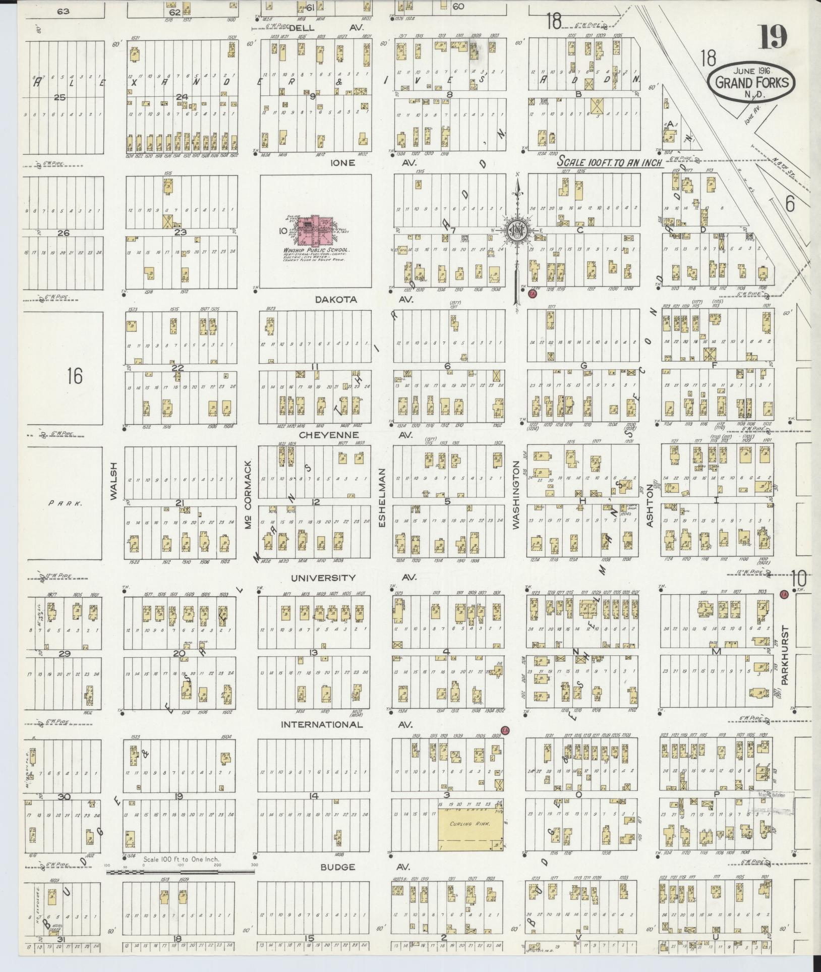 Sanborn Fire Insurance Map from Grand Forks, Grand Forks County, North Dakota (1916), Sheet #0019 - Complete Map Set gallery image, historic Sanborn map, vintage wall art, North Dakota North Dakota