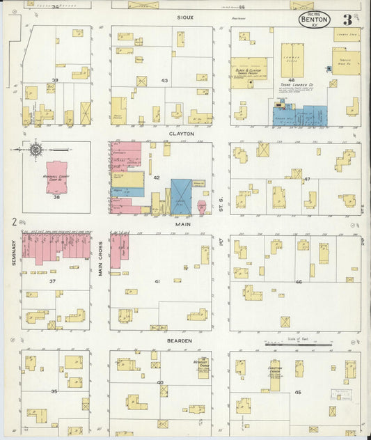Sanborn Fire Insurance Map from Benton, Marshall County, Kentucky (1915), Sheet #0003 - Historic Sanborn Fire Insurance Map Print, vintage old map wall art, antique decor, genealogy gift, Kentucky Kentucky map