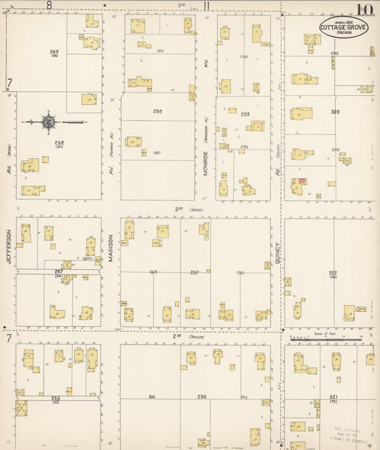 Sanborn Fire Insurance Map from Cottage Grove, Lane County, Oregon (1912), Sheet #0010 - Historic Sanborn Fire Insurance Map Print, vintage old map wall art, antique decor, genealogy gift, Oregon Oregon map