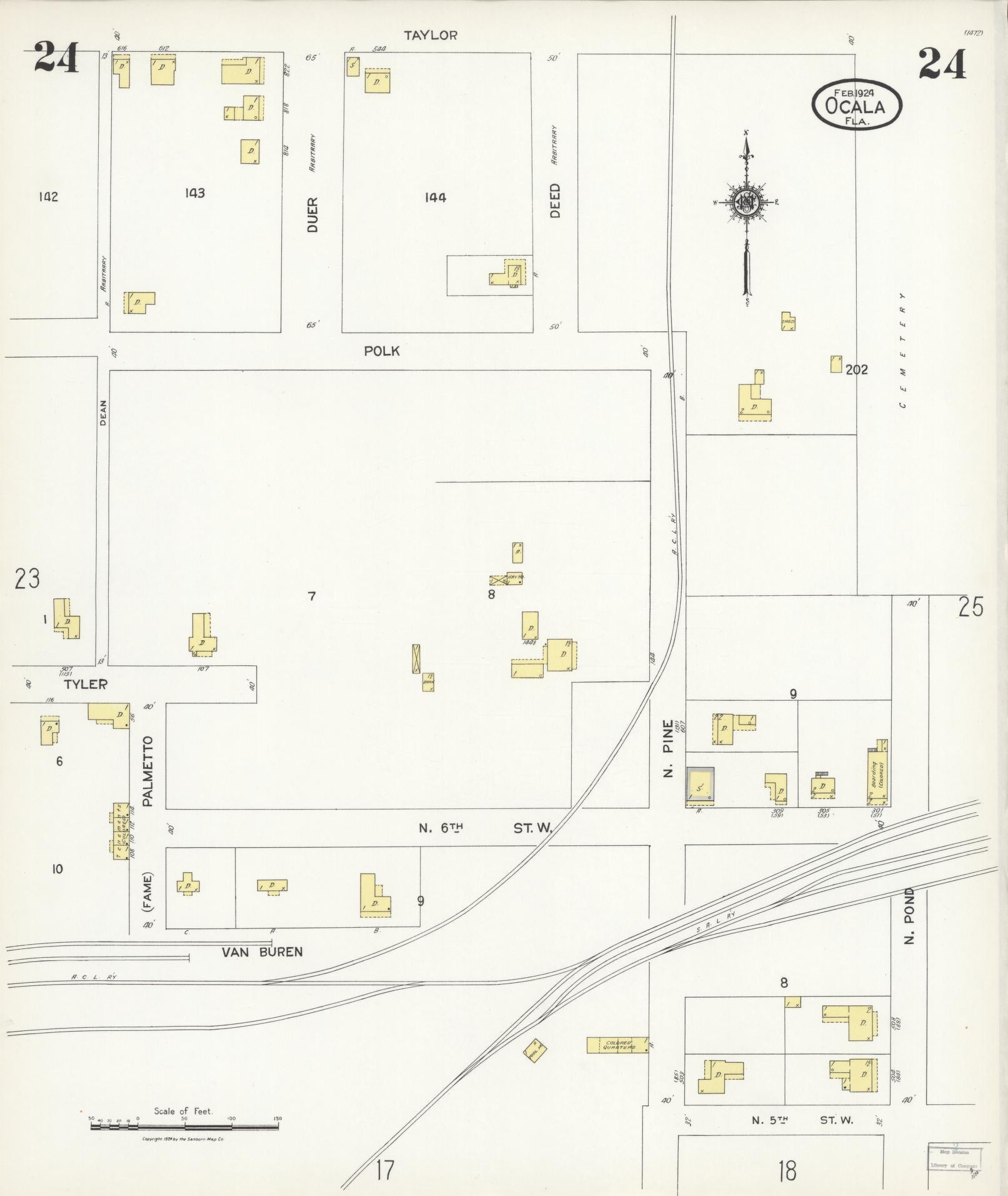 Sanborn Fire Insurance Map from Ocala, Marion County, Florida (1924), Sheet #0024 - Historic Sanborn Fire Insurance Map Print, vintage old map wall art, antique decor, genealogy gift, Florida Florida map