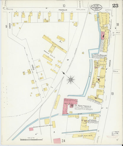 Sanborn Fire Insurance Map from Peabody, Essex County, Massachusetts (1907), Sheet #0023 - Complete Map Set gallery image, historic Sanborn map, vintage wall art, Massachusetts Massachusetts