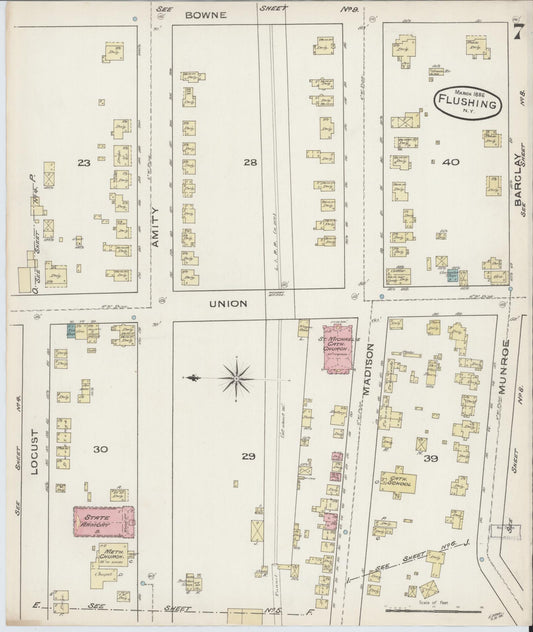 Sanborn Fire Insurance Map from Flushing, Queens County, New York (1886), Sheet #0007 - Historic Sanborn Fire Insurance Map Print, vintage old map wall art, antique decor, genealogy gift, New York New York map