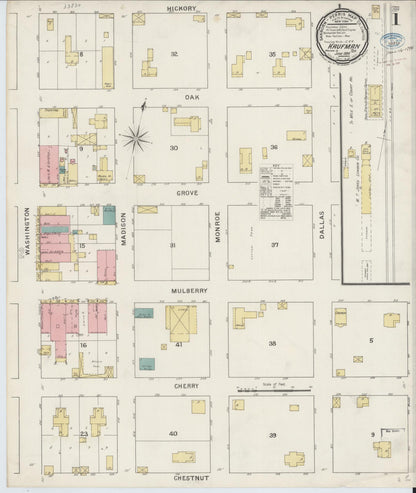 Sanborn Fire Insurance Map from Kaufman, Kaufman County, Texas (1894), Sheet #0001 - Complete Map Set gallery image, historic Sanborn map, vintage wall art, Texas Texas