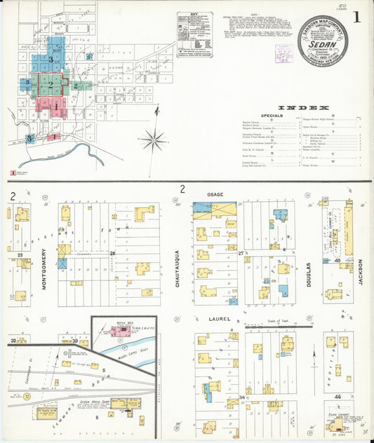 Sanborn Fire Insurance Map from Sedan, Chautauqua County, Kansas (1905), Sheet #0001 - Historic Sanborn Fire Insurance Map Print, vintage old map wall art, antique decor, genealogy gift, Kansas Kansas map