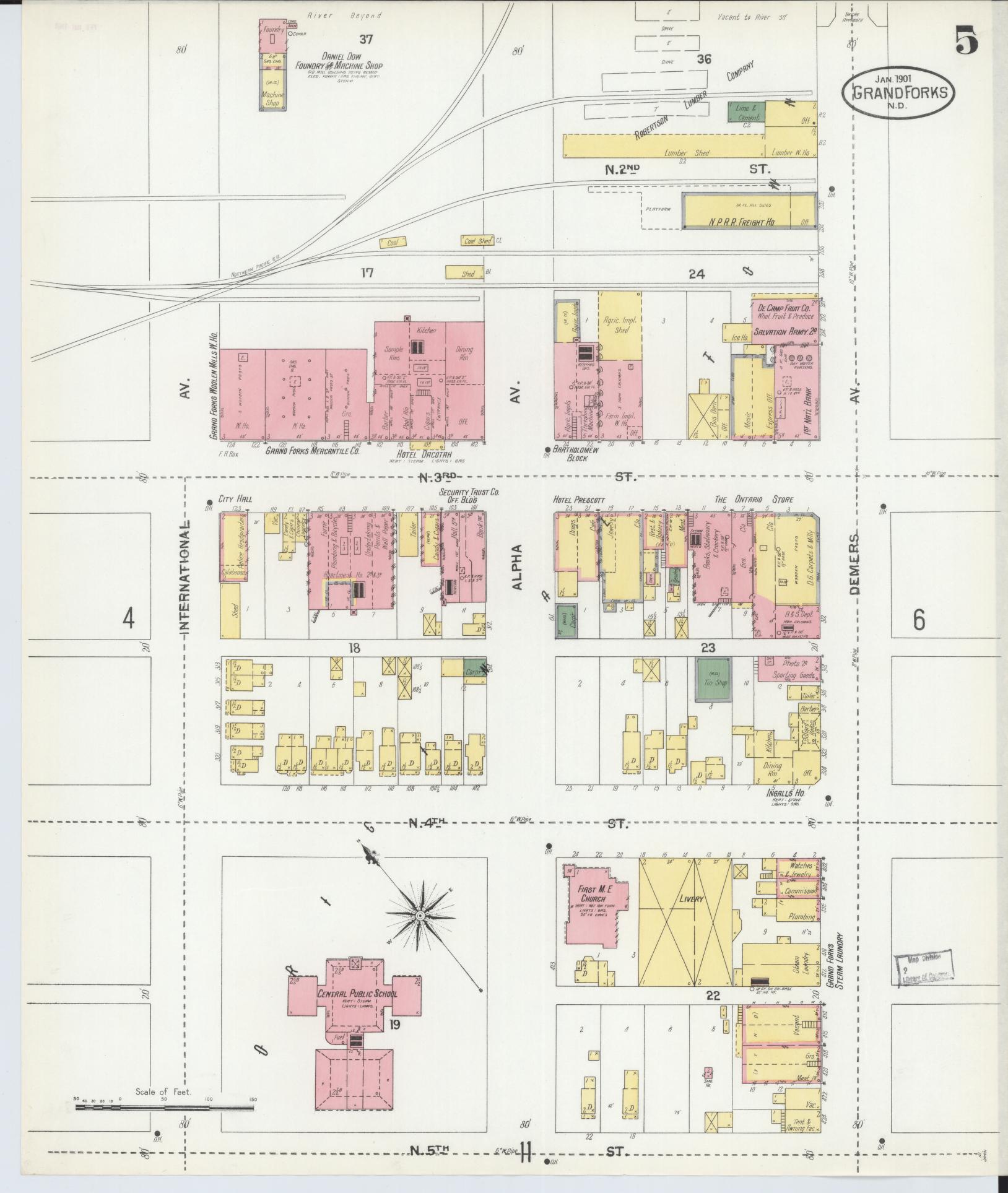 Sanborn Fire Insurance Map from Grand Forks, Grand Forks County, North Dakota (1901), Sheet #0005 - Complete Map Set gallery image, historic Sanborn map, vintage wall art, North Dakota North Dakota