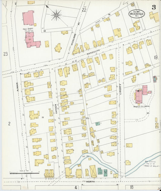 Sanborn Fire Insurance Map from Meadville, Crawford County, Pennsylvania (1905), Sheet #0003 - Historic Sanborn Fire Insurance Map Print, vintage old map wall art, antique decor, genealogy gift, Pennsylvania Pennsylvania map