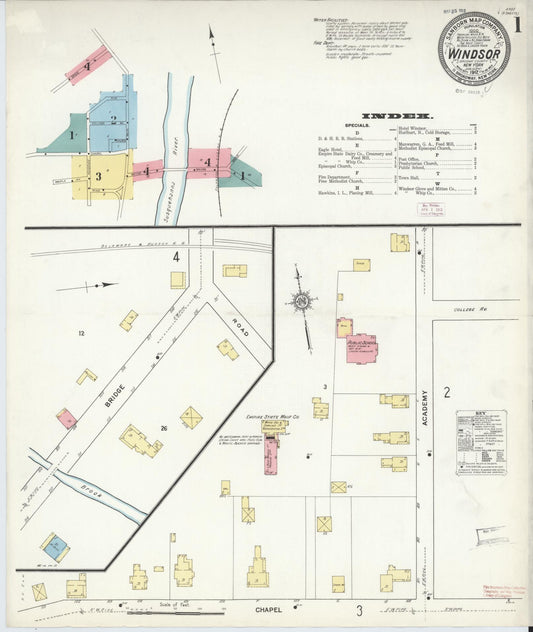 Sanborn Fire Insurance Map from Windsor, Broome County, New York (1912), Sheet #0001 - Historic Sanborn Fire Insurance Map Print, vintage old map wall art, antique decor, genealogy gift, New York New York map