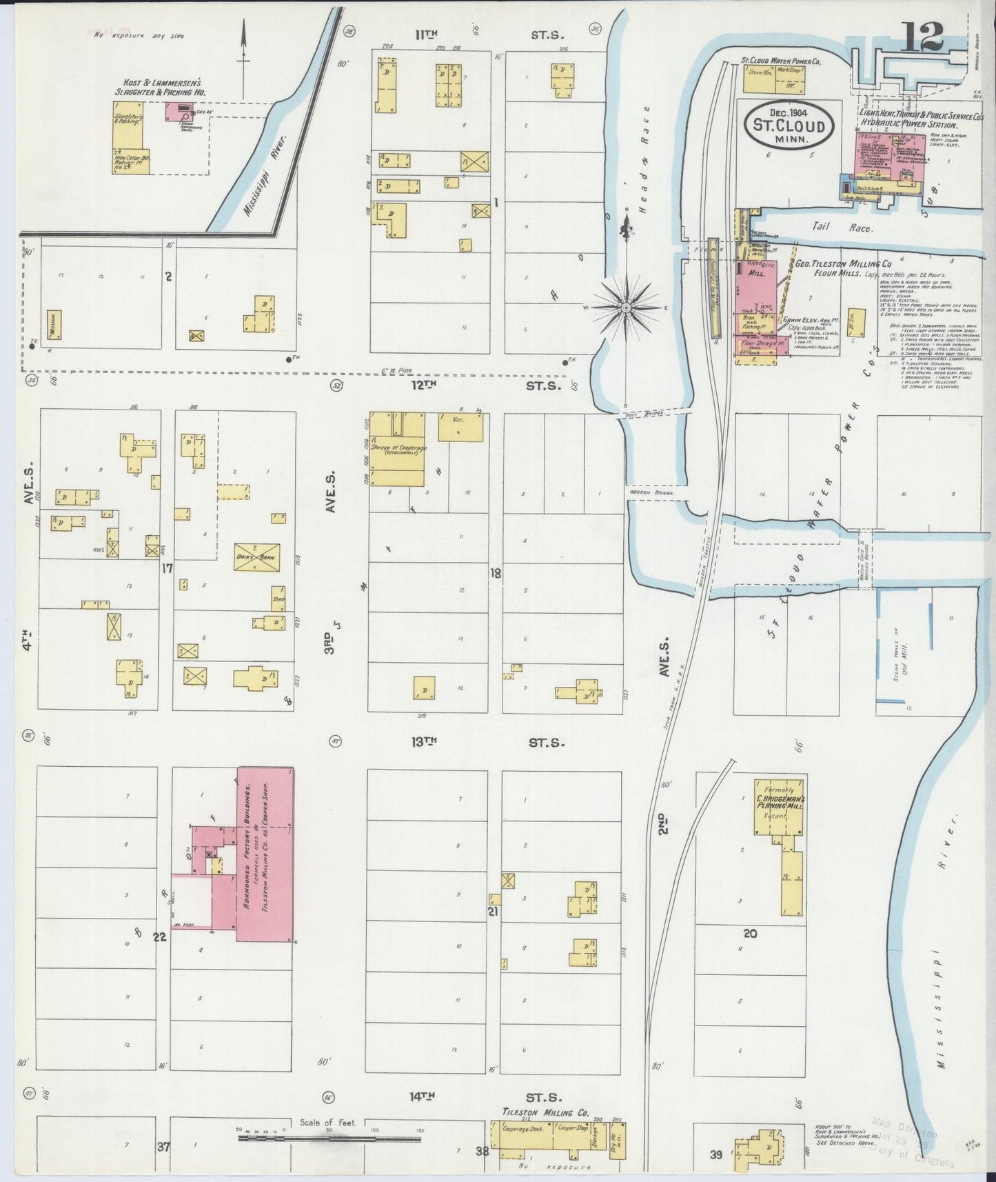 Sanborn Fire Insurance Map from Saint Cloud, Stearns, Benton, and Sherburne Counties, Minnesota (1904), Sheet #0012 - Historic Sanborn Fire Insurance Map Print, vintage old map wall art, antique decor, genealogy gift, Minnesota Minnesota map