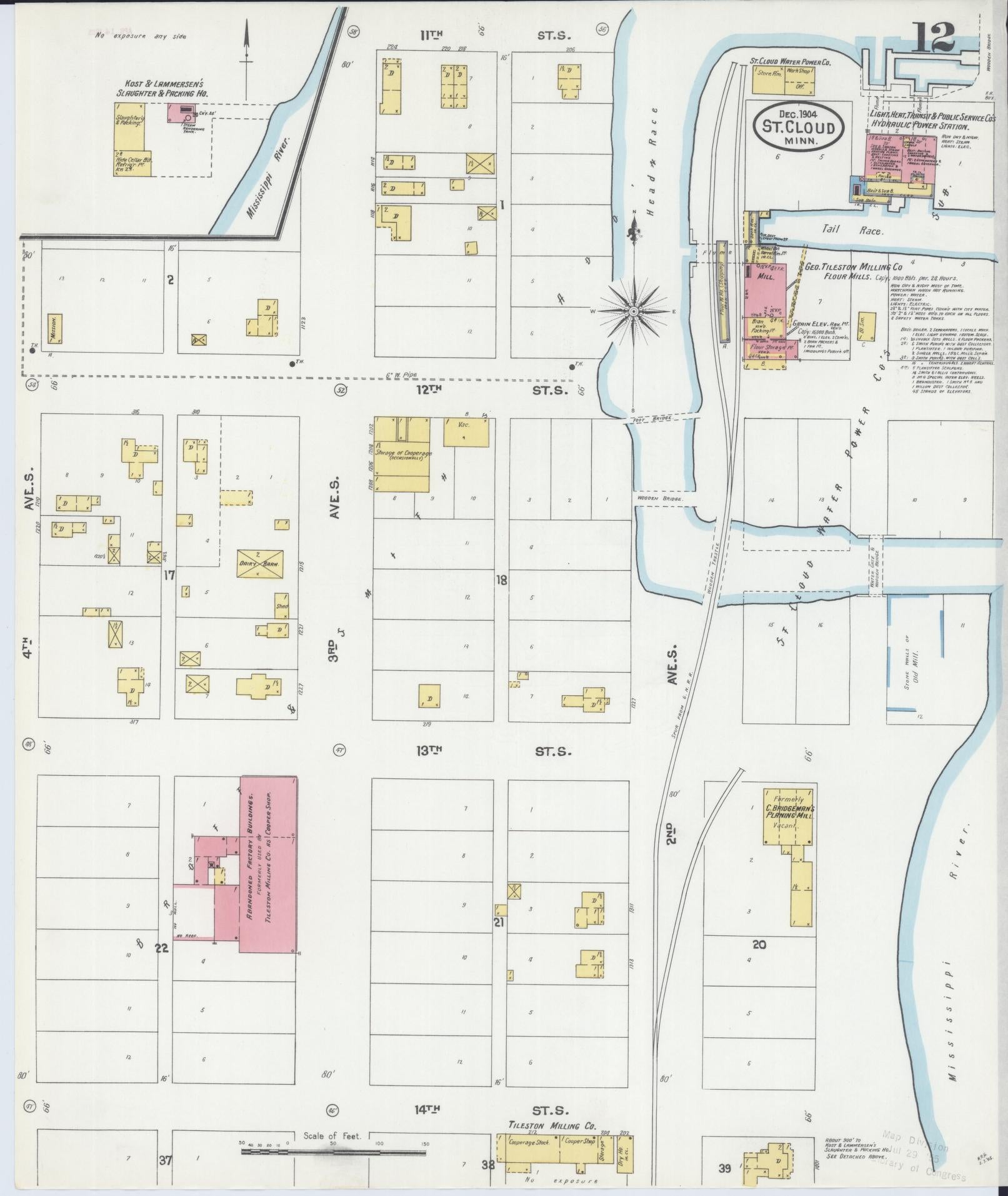Sanborn Fire Insurance Map from Saint Cloud, Stearns, Benton, and Sherburne Counties, Minnesota (1904), Sheet #0012 - Historic Sanborn Fire Insurance Map Print, vintage old map wall art, antique decor, genealogy gift, Minnesota Minnesota map