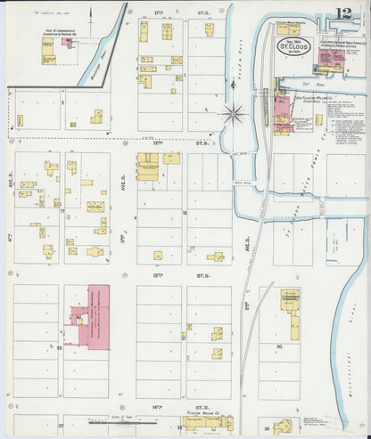 Sanborn Fire Insurance Map from Saint Cloud, Stearns, Benton, and Sherburne Counties, Minnesota (1904), Sheet #0012 - Historic Sanborn Fire Insurance Map Print, vintage old map wall art, antique decor, genealogy gift, Minnesota Minnesota map