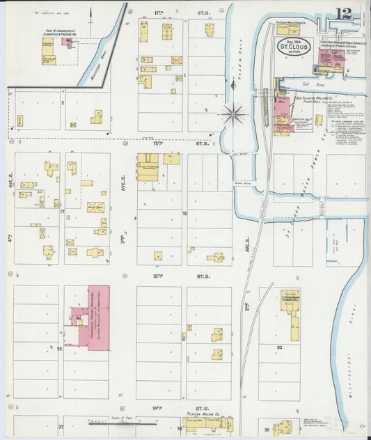 Sanborn Fire Insurance Map from Saint Cloud, Stearns, Benton, and Sherburne Counties, Minnesota (1904), Sheet #0012 - Historic Sanborn Fire Insurance Map Print, vintage old map wall art, antique decor, genealogy gift, Minnesota Minnesota map