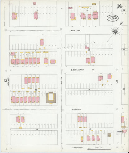 Sanborn Fire Insurance Map from El Paso, El Paso County, Texas (1905), Sheet #0014 - Complete Map Set gallery image, historic Sanborn map, vintage wall art, Texas Texas