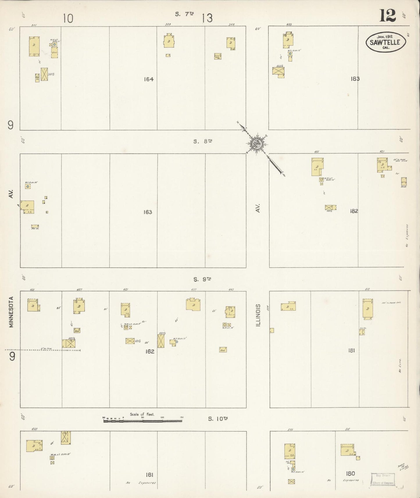 Sanborn Fire Insurance Map from Sawtelle, Los Angeles County, California (1912), Sheet #0012 - Complete Map Set gallery image, historic Sanborn map, vintage wall art, California California