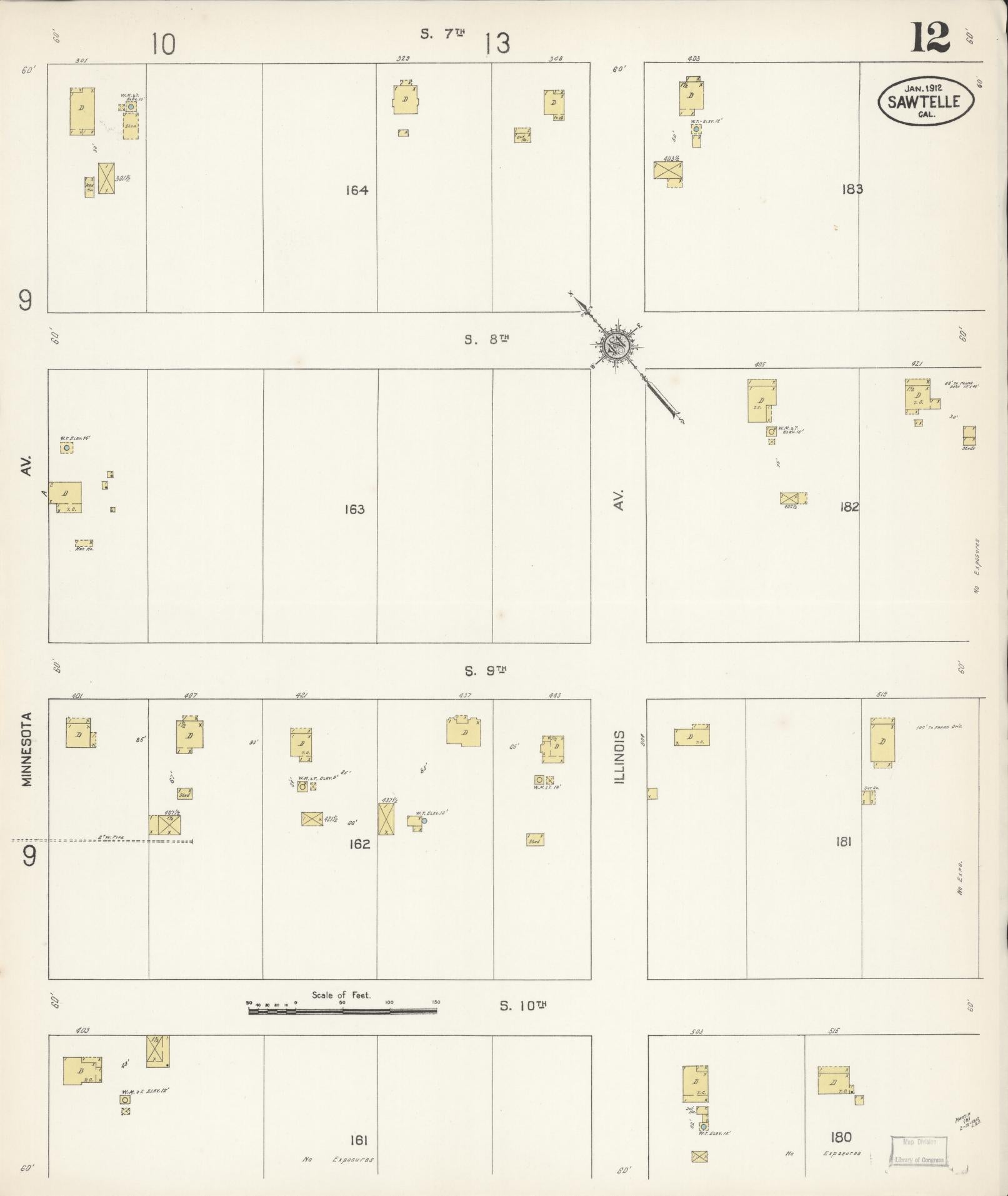 Sanborn Fire Insurance Map from Sawtelle, Los Angeles County, California (1912), Sheet #0012 - Complete Map Set gallery image, historic Sanborn map, vintage wall art, California California