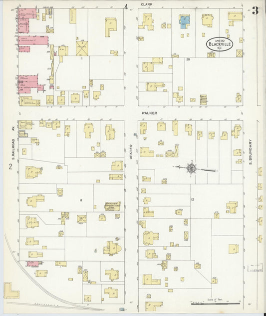 Sanborn Fire Insurance Map from Blackville, Barnwell County, South Carolina (1912), Sheet #0003 - Historic Sanborn Fire Insurance Map Print, vintage old map wall art, antique decor, genealogy gift, South Carolina South Carolina map