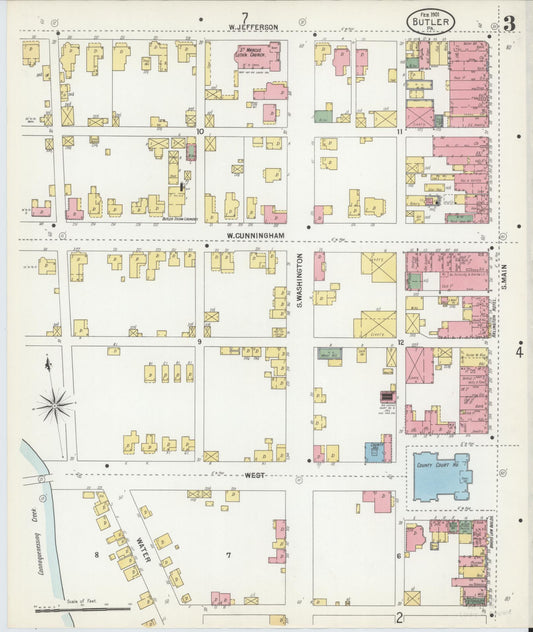 Sanborn Fire Insurance Map from Butler, Butler County, Pennsylvania (1901), Sheet #0003 - Historic Sanborn Fire Insurance Map Print, vintage old map wall art, antique decor, genealogy gift, Pennsylvania Pennsylvania map