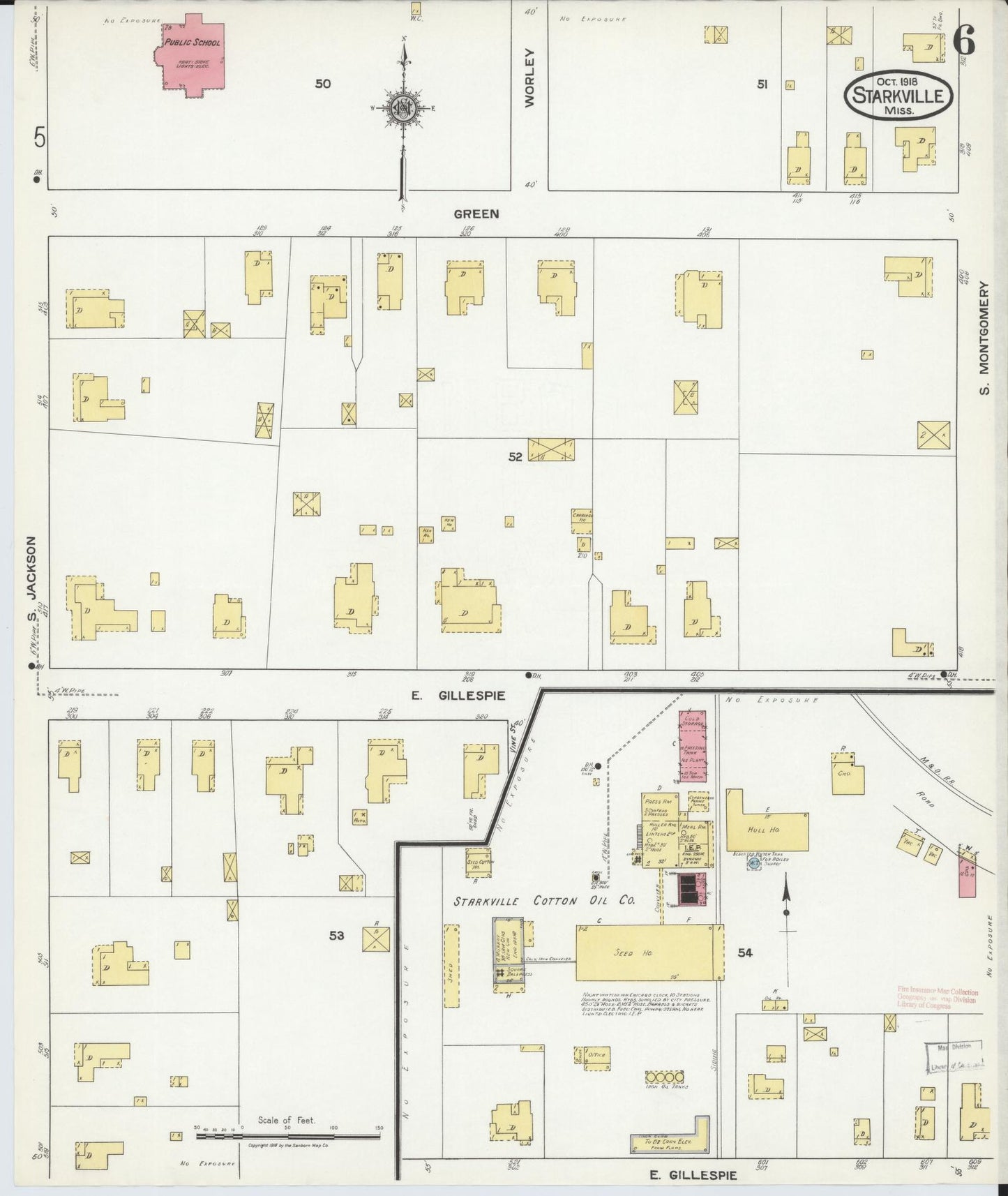 Sanborn Fire Insurance Map from Starkville, Oktibbeha County, Mississippi (1918), Sheet #0006 - Complete Map Set gallery image, historic Sanborn map, vintage wall art, Mississippi Mississippi