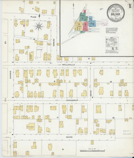 Sanborn Fire Insurance Map from Bolivar, Allegany County, New York (1904), Sheet #0001 - Historic Sanborn Fire Insurance Map Print, vintage old map wall art, antique decor, genealogy gift, New York New York map