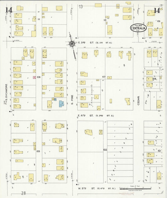 Sanborn Fire Insurance Map from Centralia, Marion, Clinton, Jefferson, and Washington Counties, Illinois (1924), Sheet #0014 - Historic Sanborn Fire Insurance Map Print, vintage old map wall art, antique decor, genealogy gift, Illinois Illinois map