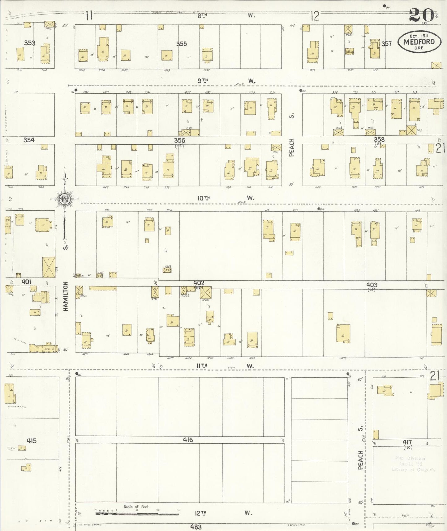 Sanborn Fire Insurance Map from Medford, Jackson County, Oregon (1911), Sheet #0020 - Complete Map Set gallery image, historic Sanborn map, vintage wall art, Oregon Oregon