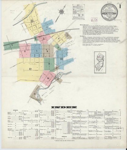 Sanborn Fire Insurance Map from Hackettstown, Warren County, New Jersey (1914), Sheet #0001 - Complete Map Set gallery image, historic Sanborn map, vintage wall art, New Jersey New Jersey