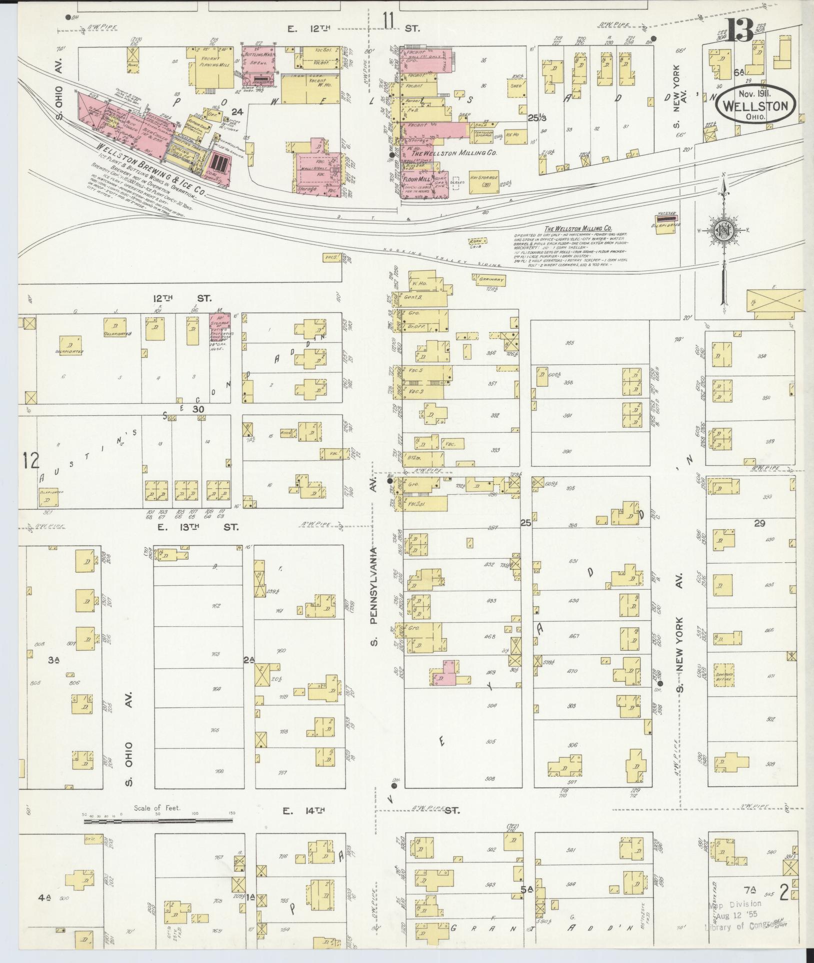 Sanborn Fire Insurance Map from Wellston, Jackson County, Ohio (1911), Sheet #0013 - Complete Map Set gallery image, historic Sanborn map, vintage wall art, Ohio Ohio