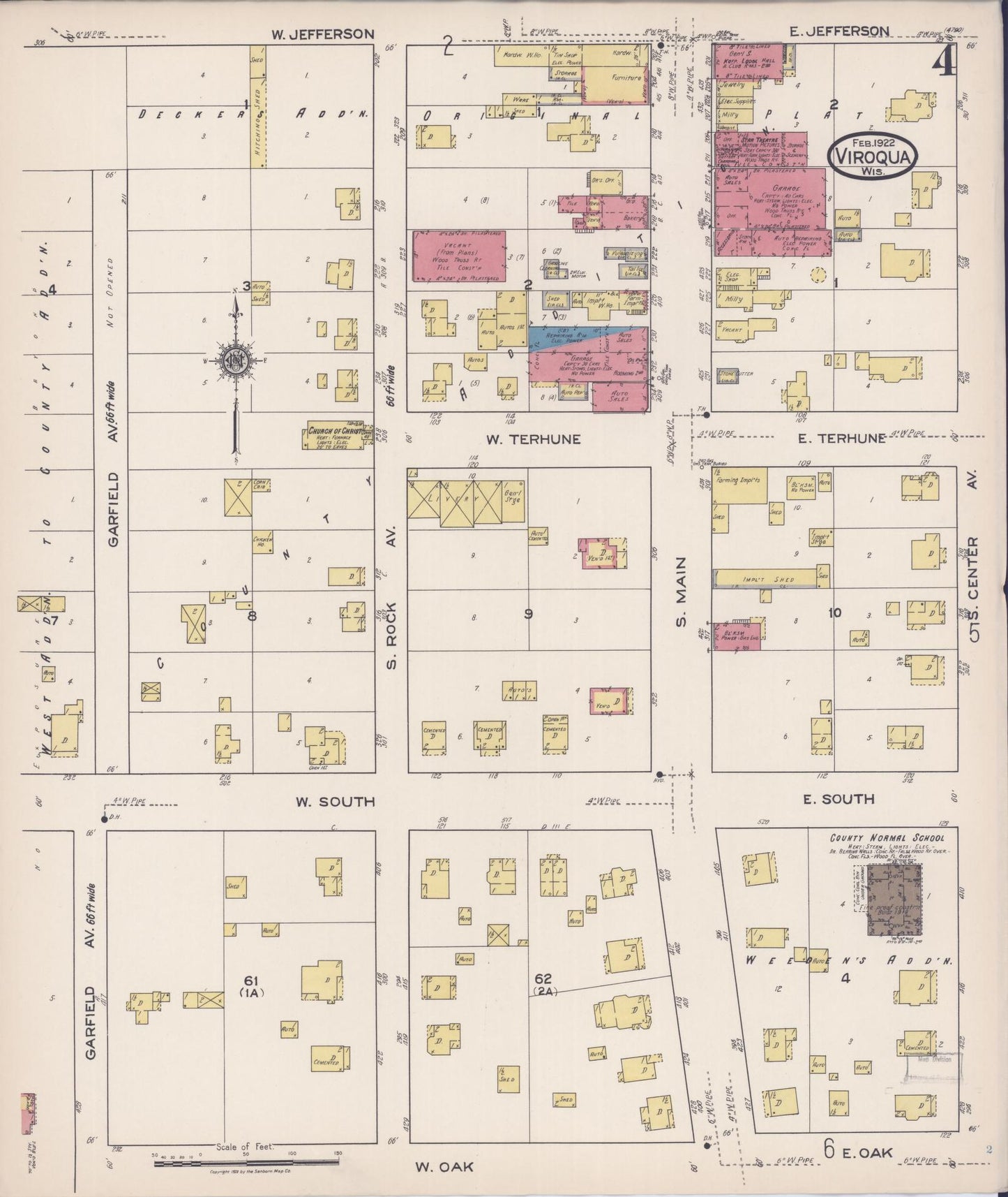Sanborn Fire Insurance Map from Viroqua, Vernon County, Wisconsin (1922), Sheet #0004 - Historic Sanborn Fire Insurance Map Print, vintage old map wall art, antique decor, genealogy gift, Wisconsin Wisconsin map