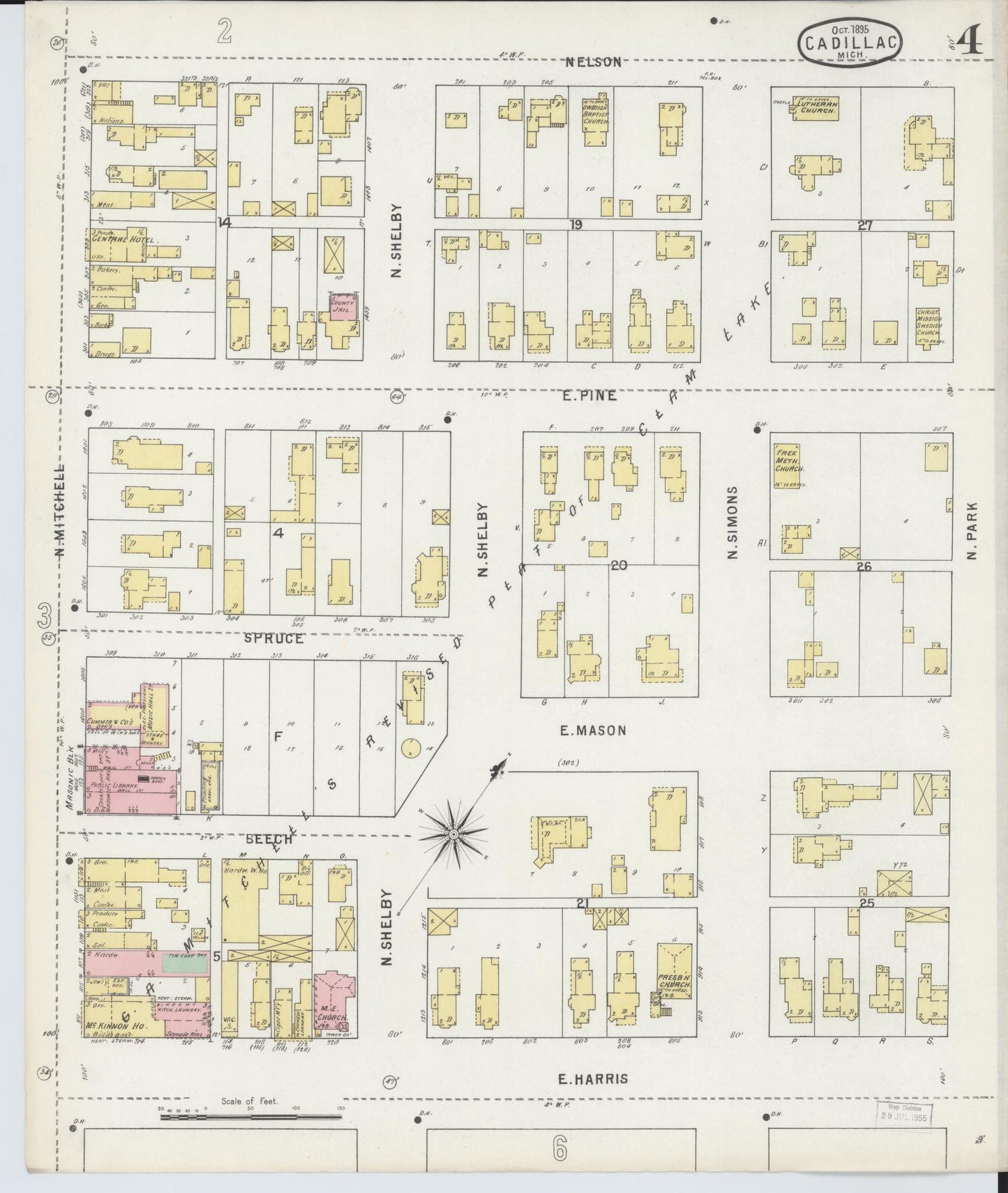 Sanborn Fire Insurance Map from Cadillac, Wexford County, Michigan (1895), Sheet #0004 - Complete Map Set gallery image, historic Sanborn map, vintage wall art, Michigan Michigan