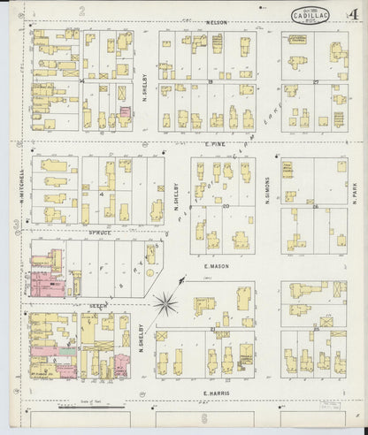 Sanborn Fire Insurance Map from Cadillac, Wexford County, Michigan (1895), Sheet #0004 - Complete Map Set gallery image, historic Sanborn map, vintage wall art, Michigan Michigan