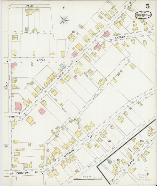 Sanborn Fire Insurance Map from Connellsville, Fayette County, Pennsylvania (1896), Sheet #0005 - Historic Sanborn Fire Insurance Map Print, vintage old map wall art, antique decor, genealogy gift, Pennsylvania Pennsylvania map