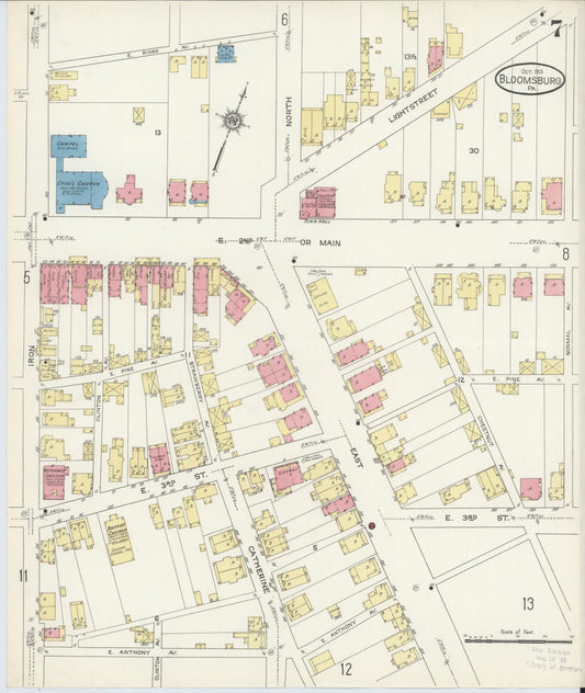Sanborn Fire Insurance Map from Bloomsburg, Columbia County, Pennsylvania (1913), Sheet #0007 - Historic Sanborn Fire Insurance Map Print, vintage old map wall art, antique decor, genealogy gift, Pennsylvania Pennsylvania map